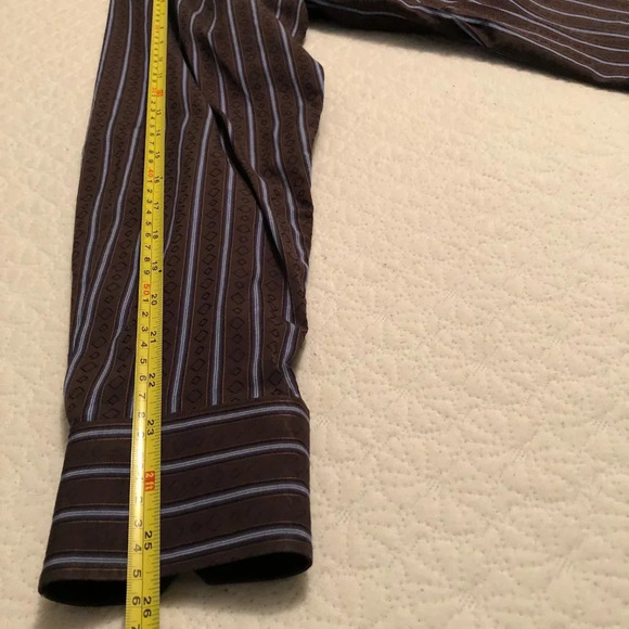 Bugatchi uomo Shirt Mens Large Blue Brown Striped Cotton Button Up Long Sleeve - Picture 7 of 10